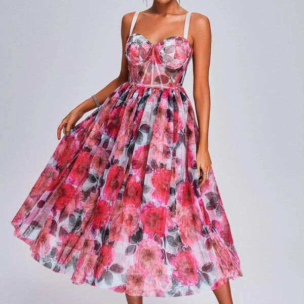 Floral Chiffon Midi Dress
