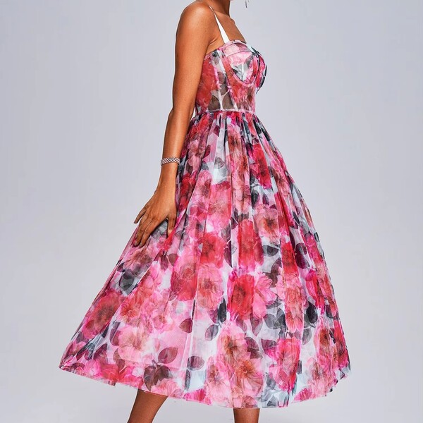 Floral Chiffon Midi Dress