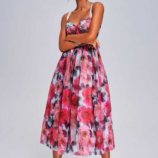 Floral Chiffon Midi Dress