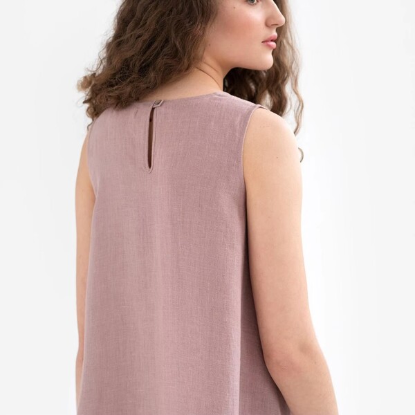 Sleeveless Solid Color Linen Dress