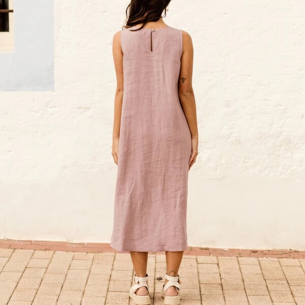 Sleeveless Solid Color Linen Dress