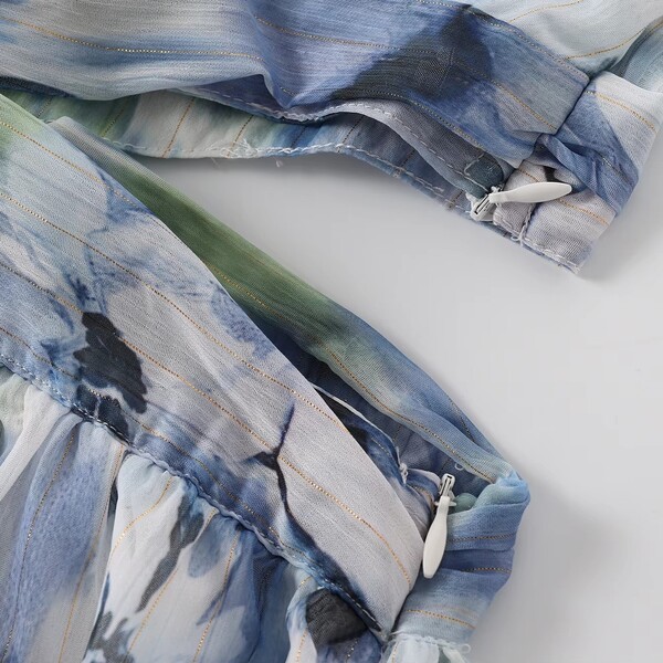 Vintage Pleated Cutout Printed Dress