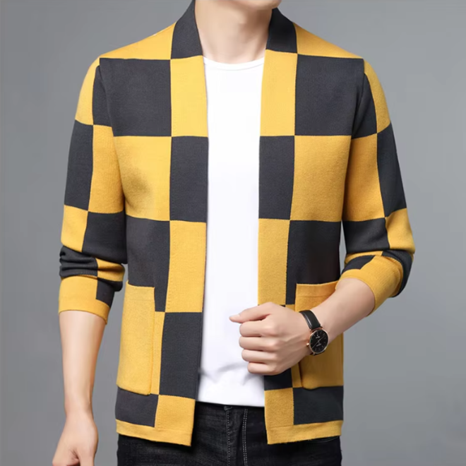 Wholesale 3 Pcs of Mens Autumn Plaid Pattern Knitted Cardigan