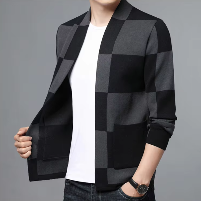 Wholesale 3 Pcs of Mens Autumn Plaid Pattern Knitted Cardigan