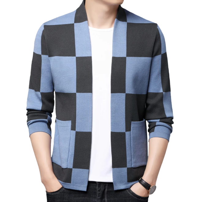 Wholesale 3 Pcs of Mens Autumn Plaid Pattern Knitted Cardigan