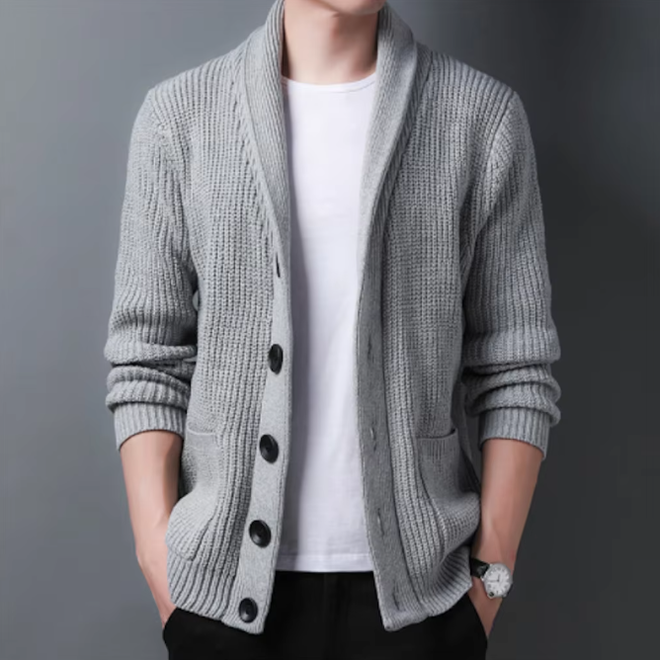 Mens Tuwn Down V Neck Collar Cardigan With Pockects