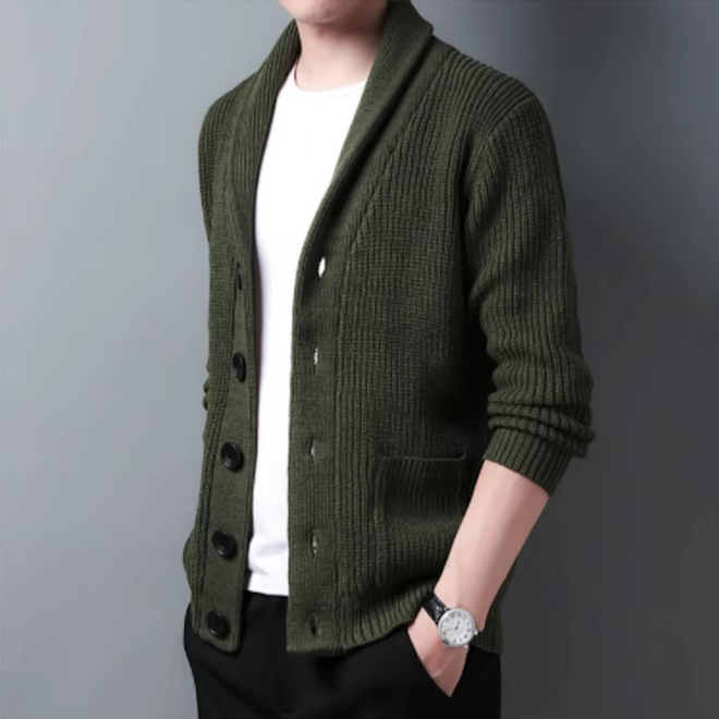 Mens Tuwn Down V Neck Collar Cardigan With Pockects