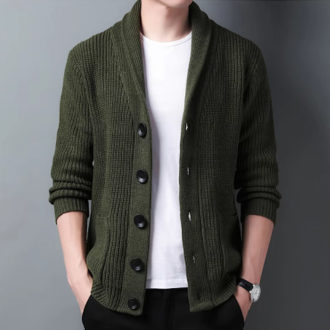Mens Tuwn Down V Neck Collar Cardigan With Pockects