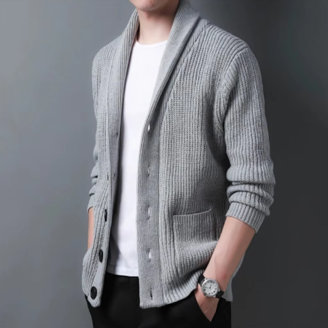 Mens Tuwn Down V Neck Collar Cardigan With Pockects