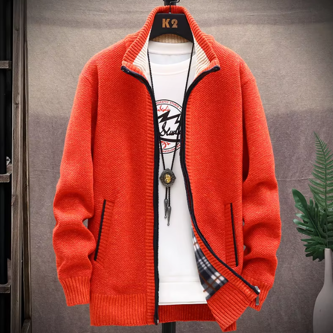 Thick Casual Stand Collar Fashionable Zipper Cardigan