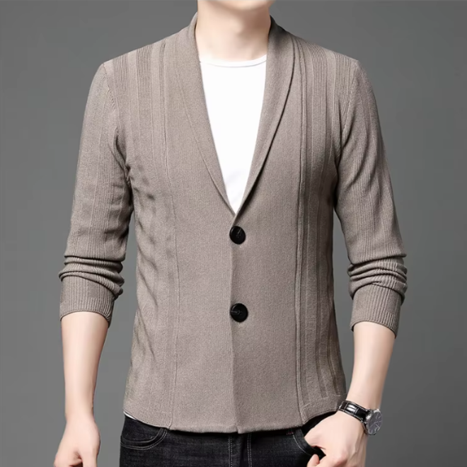 Mens Striped Pattern Smooth Cardigan
