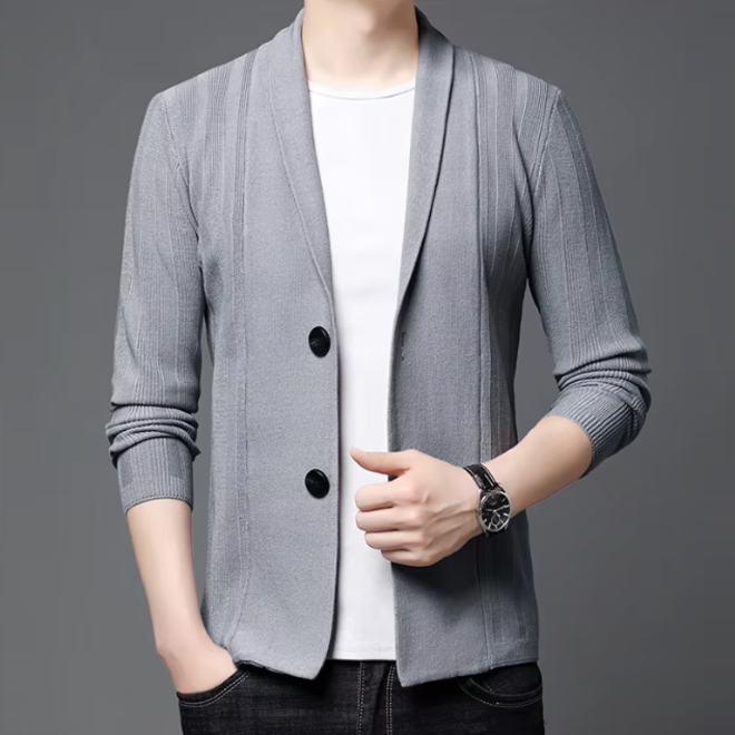 Mens Striped Pattern Smooth Cardigan