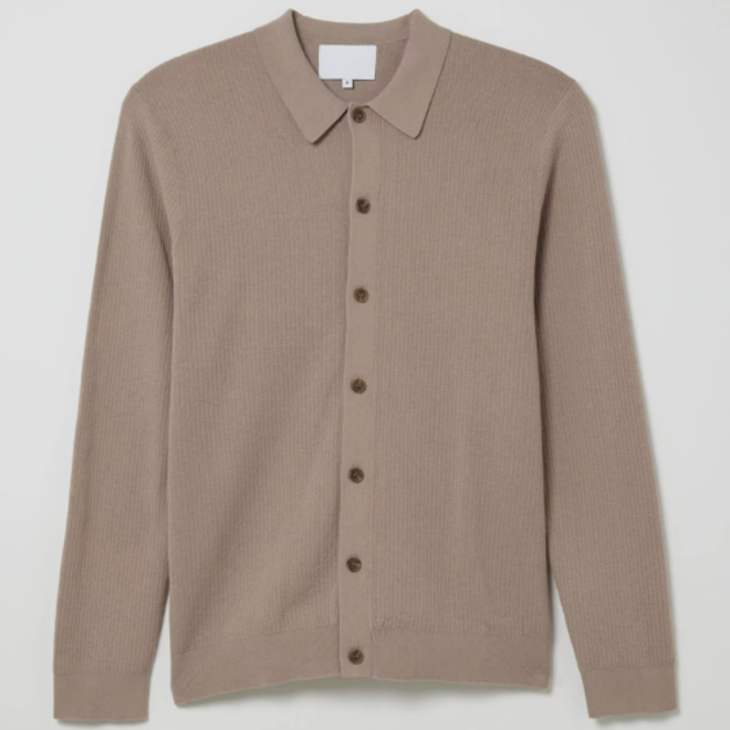 Mens Polo Neck Wool Blend Cardigan