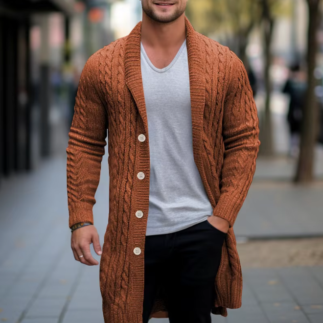 Mens Casual V Neck Autumn Long Cardigan with Buttons