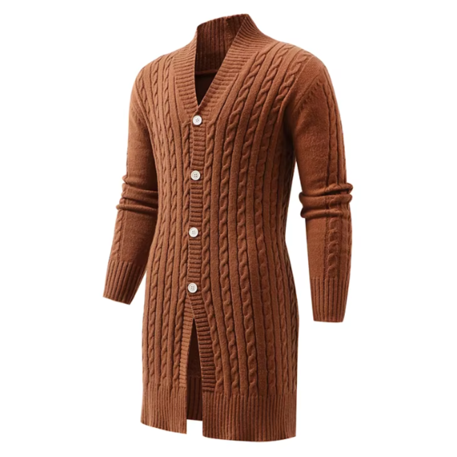 Mens Casual V Neck Autumn Long Cardigan with Buttons