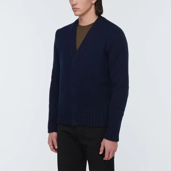 Autumn Black V Neck Long Sleeve Wool Knit Men Cardigan