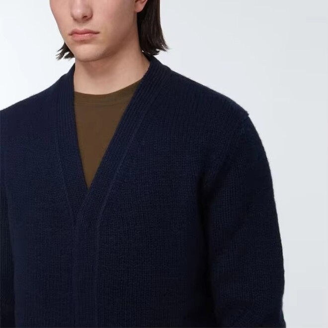 Autumn Black V Neck Long Sleeve Wool Knit Men Cardigan