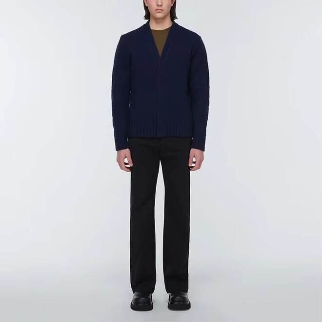 Autumn Black V Neck Long Sleeve Wool Knit Men Cardigan