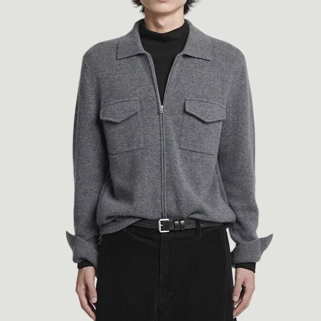 Fashionable Casual New Trend Black Knitted Zipper Cardigan