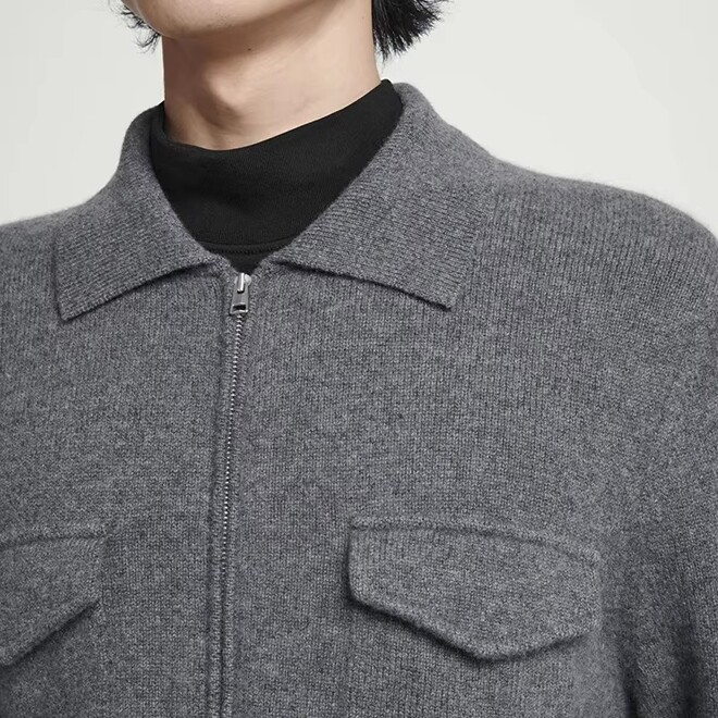 Fashionable Casual New Trend Black Knitted Zipper Cardigan