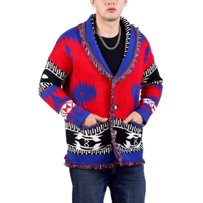 Ethnic Style Jacquard Knitted Cardigan for Men