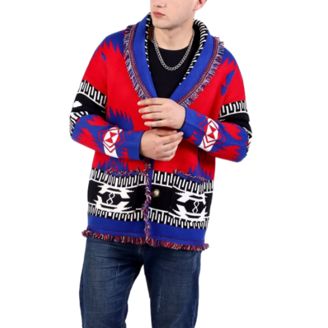 Ethnic Style Jacquard Knitted Cardigan for Men