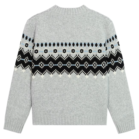 Long Sleeve Crew Neck Jacquard Men Wool Knitted Pullover Sweater