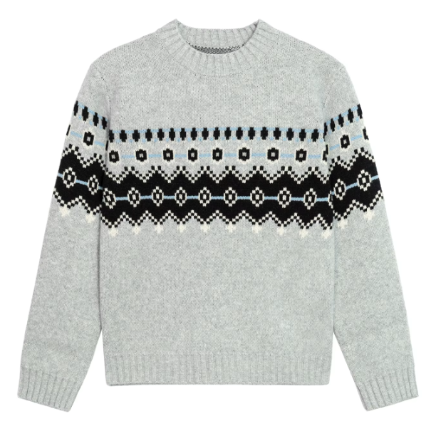 Long Sleeve Crew Neck Jacquard Men Wool Knitted Pullover Sweater