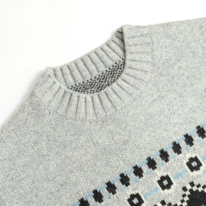 Long Sleeve Crew Neck Jacquard Men Wool Knitted Pullover Sweater