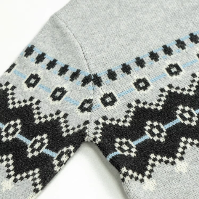 Long Sleeve Crew Neck Jacquard Men Wool Knitted Pullover Sweater