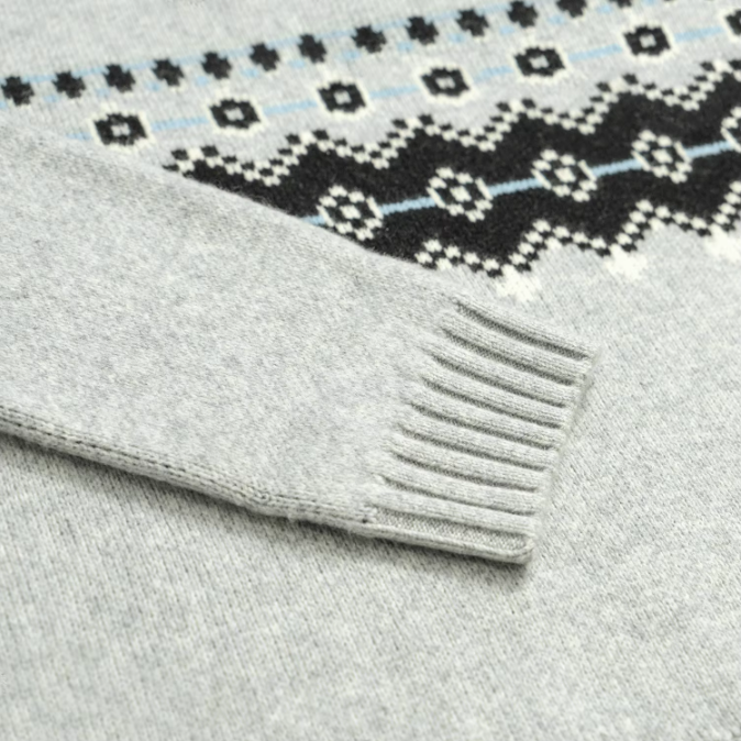 Long Sleeve Crew Neck Jacquard Men Wool Knitted Pullover Sweater