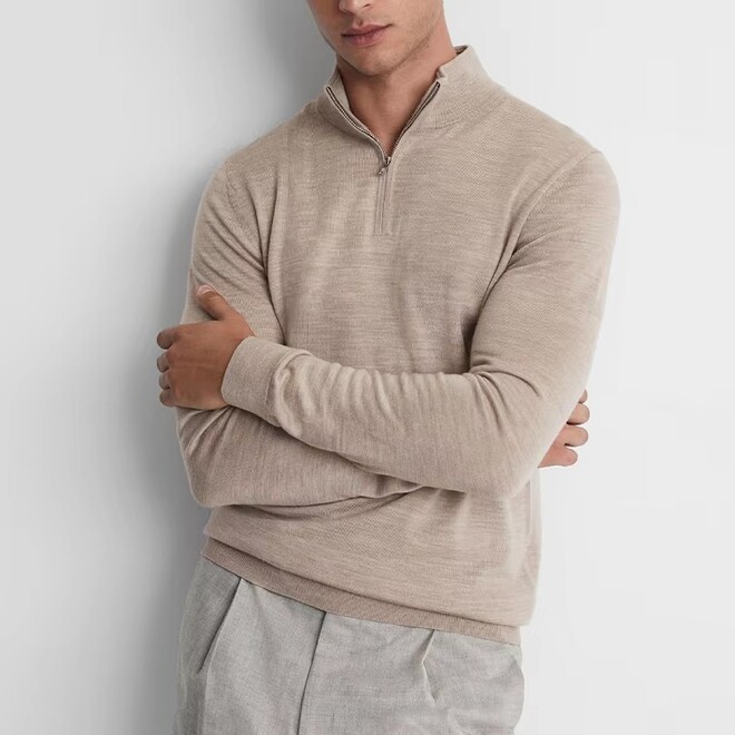 Wholesale 2 Pcs of Autumn Merino Wool Half Zip Funnel Neck Jumper Old Money Style Polo Sweater