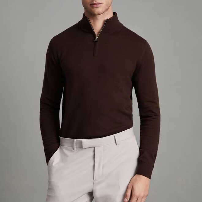 Wholesale 2 Pcs of Autumn Merino Wool Half Zip Funnel Neck Jumper Old Money Style Polo Sweater