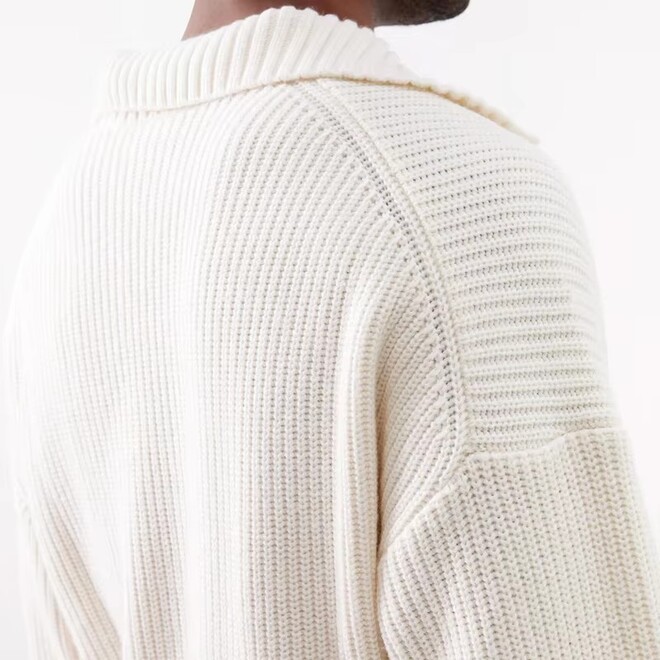 Vintage Turn Down Neck Ribbed Cotton Long Sleeve Sweater