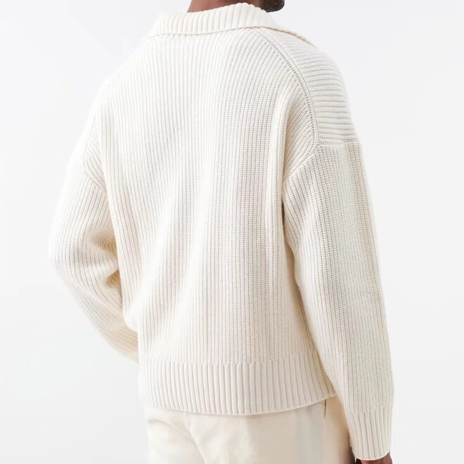 Vintage Turn Down Neck Ribbed Cotton Long Sleeve Sweater