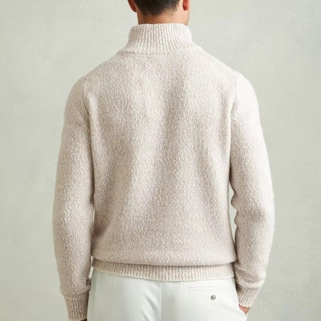 Wool Cotton Blend Zipped Funnel Neck Jumper Sweater