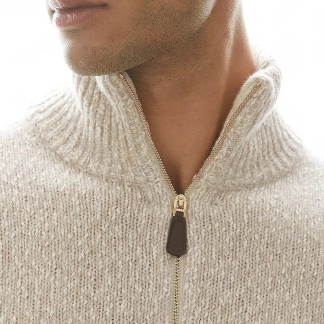 Wool Cotton Blend Zipped Funnel Neck Jumper Sweater