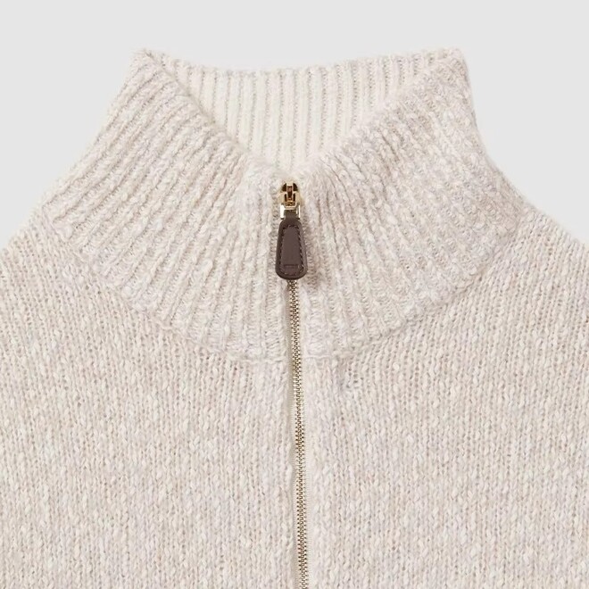 Wool Cotton Blend Zipped Funnel Neck Jumper Sweater