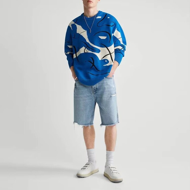 Wool Cotton Blended Crew Neck Mens Sweater