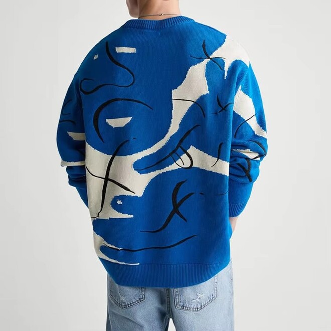 Wool Cotton Blended Crew Neck Mens Sweater