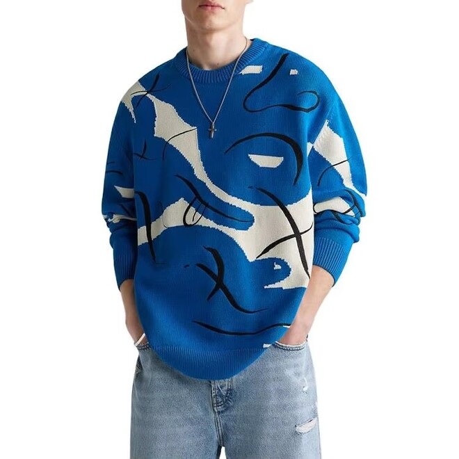 Wool Cotton Blended Crew Neck Mens Sweater