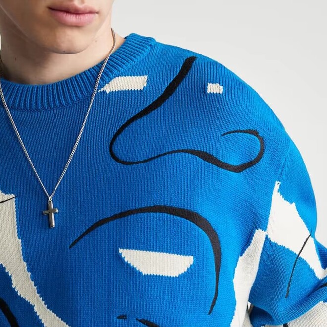 Wool Cotton Blended Crew Neck Mens Sweater