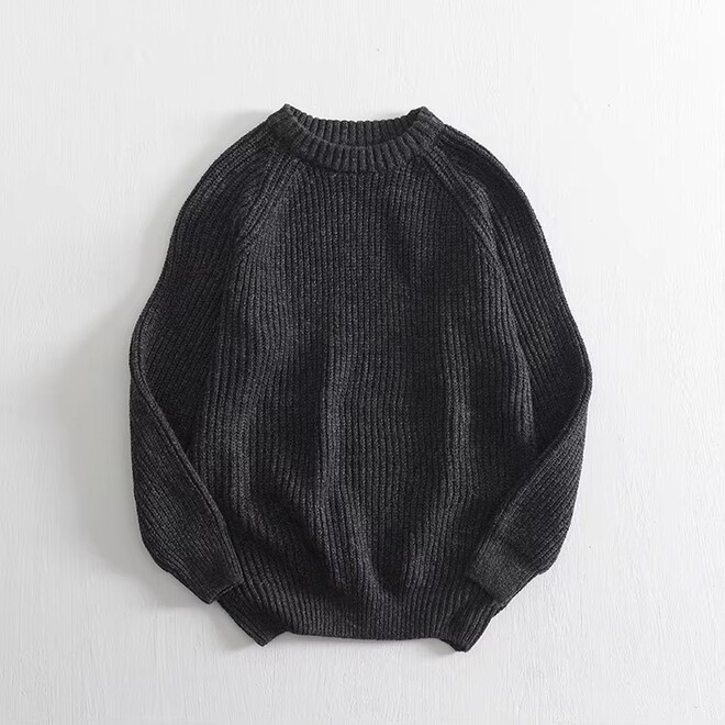 Mens Ribbed Knitted Oversized Crew Neck Thick Wool Sweater