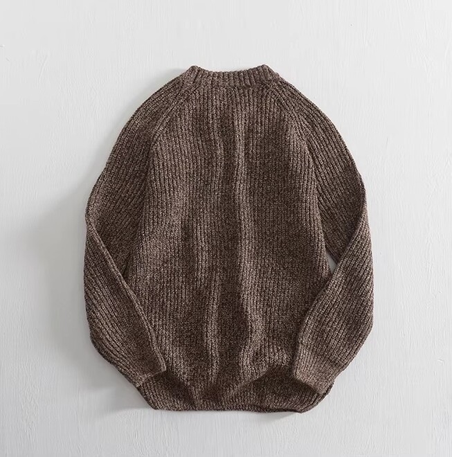Mens Ribbed Knitted Oversized Crew Neck Thick Wool Sweater
