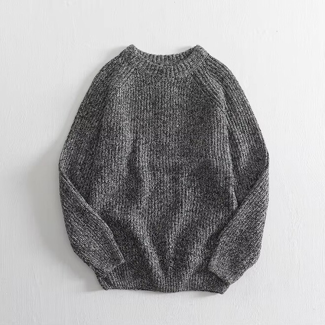 Mens Ribbed Knitted Oversized Crew Neck Thick Wool Sweater