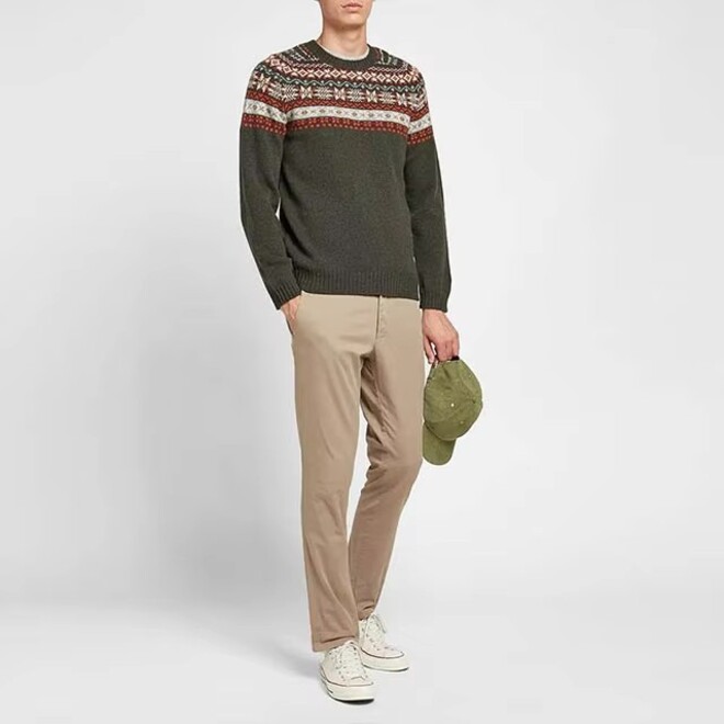 Jacquard Cotton Wool Mens Crewneck Sweaters