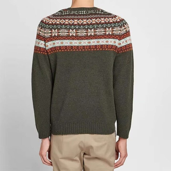 Jacquard Cotton Wool Mens Crewneck Sweaters
