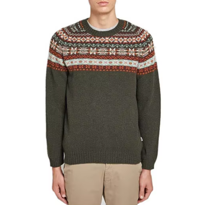 Jacquard Cotton Wool Mens Crewneck Sweaters