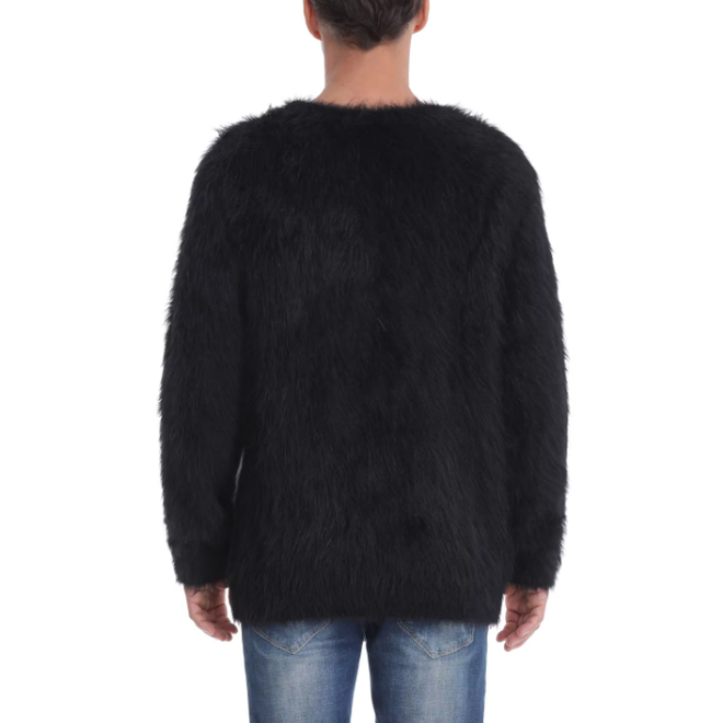 Men Long Sleeve Crew Neck Fuzzy Knitted Mohair Sweater