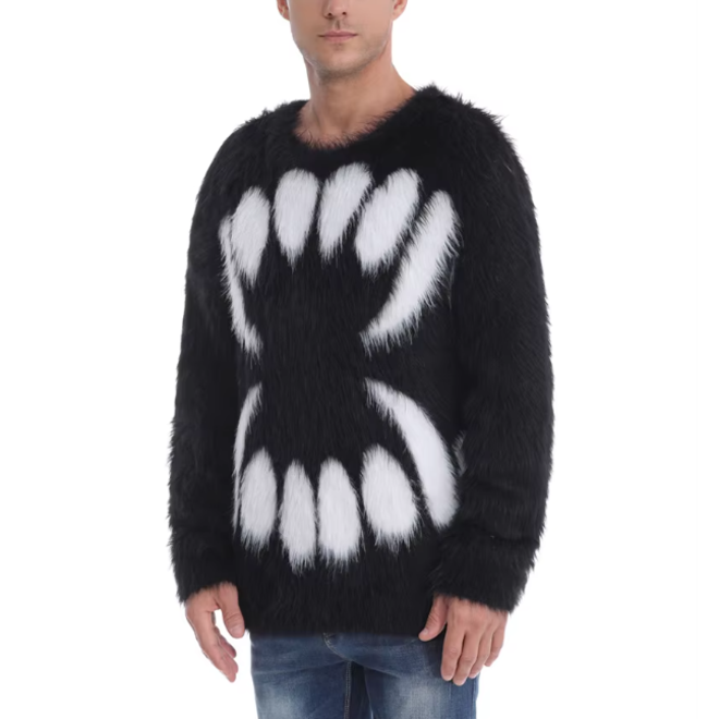 Men Long Sleeve Crew Neck Fuzzy Knitted Mohair Sweater